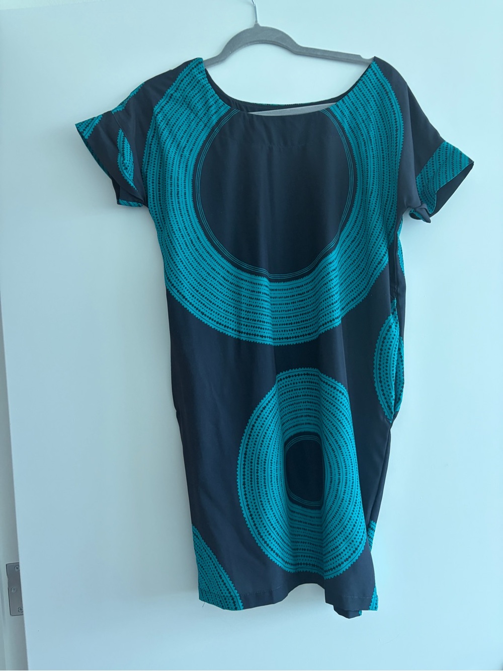 Manaola Black Dress with Teal Circular Print